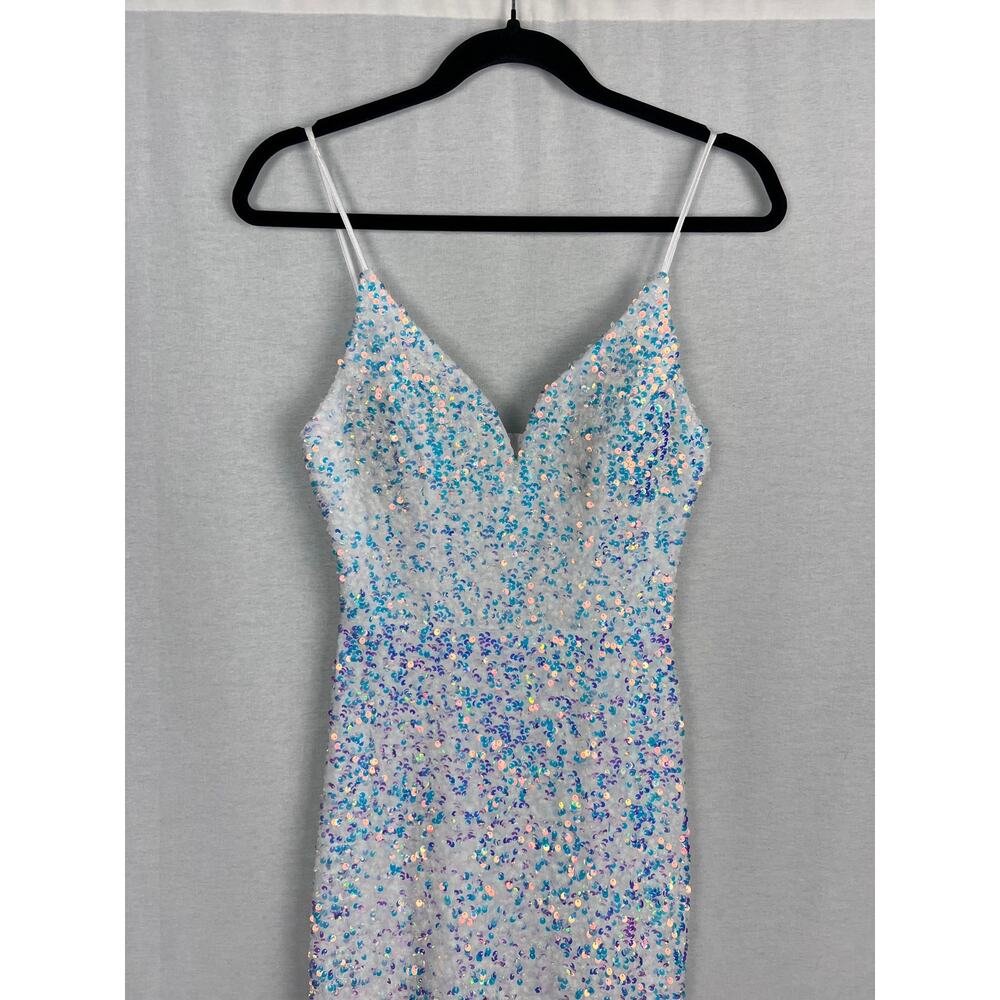 B Smart Maxi Dress White Iridescent Sequin Gown Formal Bachelorette Party Glam - Picture 4 of 7